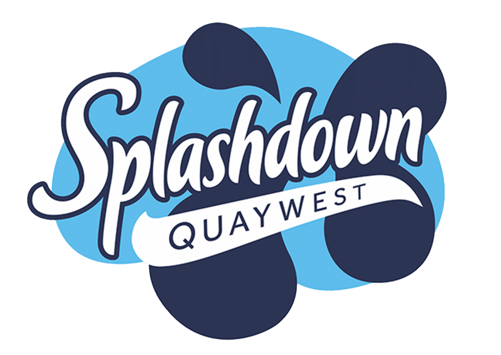 A logo of Splashdown Quay West.
