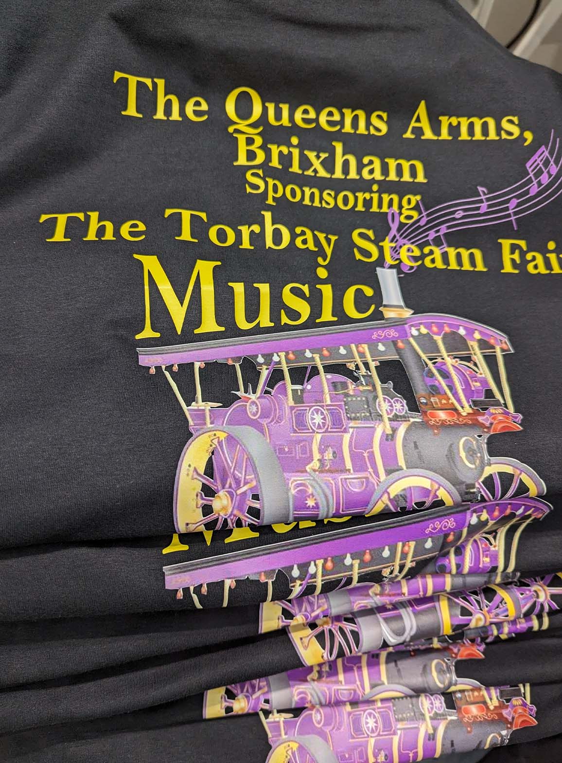 A photo of the Full Colour Vinyl Print process for a job for The Queen's Arms completed by Clothing Your Way in Paignton, South Devon.