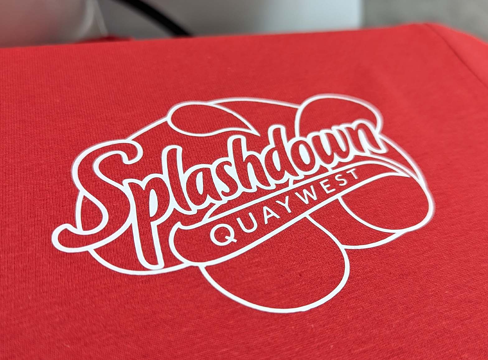 A photo of the Full Colour Vinyl Print process for a job for Splashdown, completed by Clothing Your Way in Paignton, South Devon.