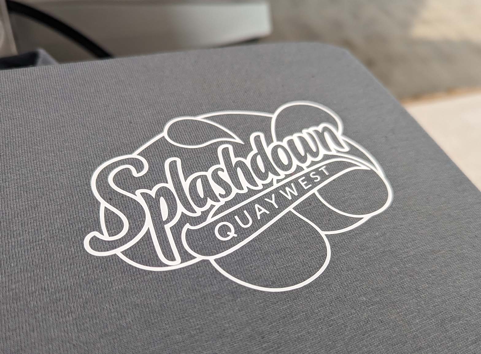 A photo of the Full Colour Vinyl Print process for a job for Splashdown, completed by Clothing Your Way in Paignton, South Devon.